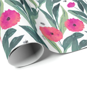 Waterverf Botanische papaver Cadeaupapier