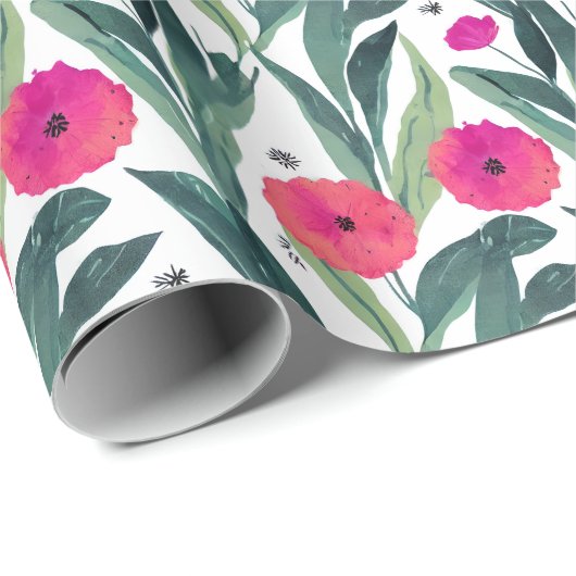 Waterverf Botanische papaver Cadeaupapier (Rol Hoek)