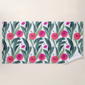 Waterverf Botanische papaver Strandlaken (Voorkant)