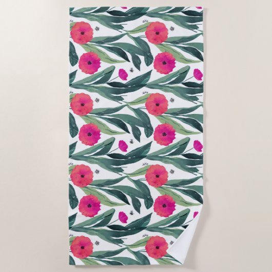 Waterverf Botanische papaver Strandlaken (Voorkant)