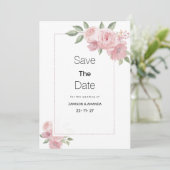 Waterverf botanische pastelroze flora Save The Dat Kaart (Staand voorkant)