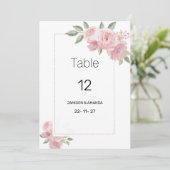 Waterverf botanische pastelroze flora Tafelnummers (Staand voorkant)
