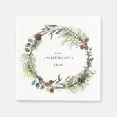 Waterverf Botanische Pine Krans Kerstfeest Servet (Voorkant)
