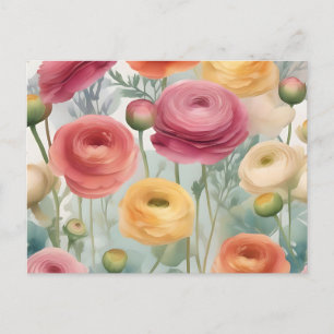 Waterverf Botanische Ranunculus Bloempatroon Briefkaart