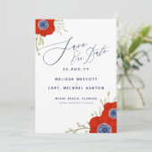 Waterverf Botanische regenwindbloemen marineblauw  Save The Date (Staand voorkant)