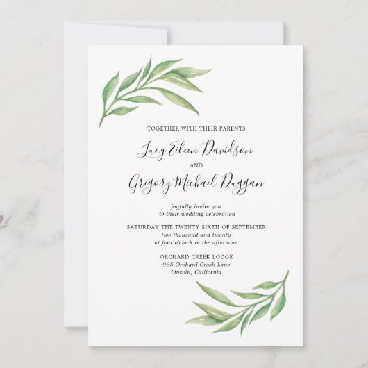 Waterverf Botanische rillingen bruiloft Kaart (Voorkant)