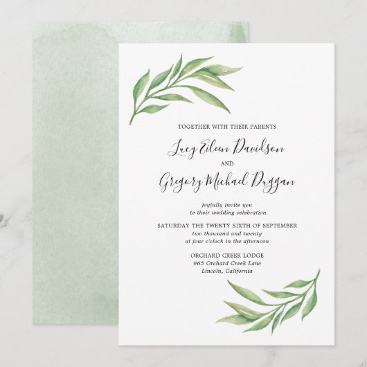 Waterverf Botanische rillingen bruiloft Kaart (Voorkant / Achterkant)