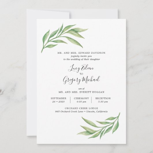 Waterverf Botanische rillingen bruiloft Kaart (Voorkant)