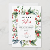Waterverf Botanische Rode Bessen Foto Kerst Feestdagenkaart (Voorkant)