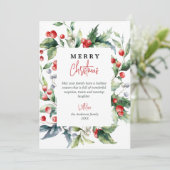 Waterverf Botanische Rode Bessen Foto Kerst Feestdagenkaart (Staand voorkant)