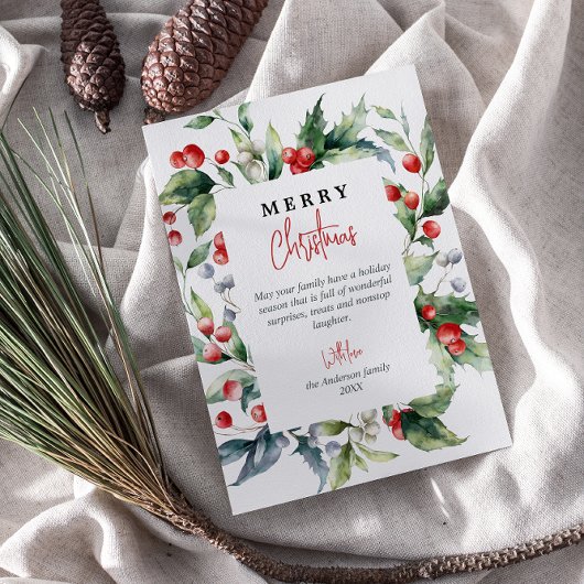 Waterverf botanische rode bessen vrolijk kerstfees feestdagenkaart