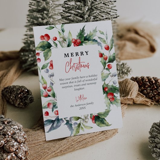 Waterverf botanische rode bessen vrolijk kerstfees feestdagenkaart