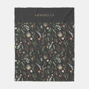 Waterverf botanische roodkleurige zwarte moderne fleece deken