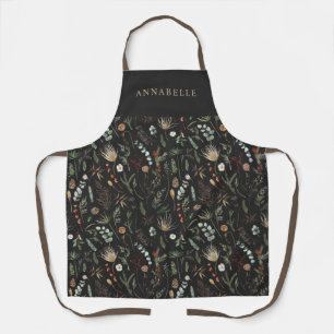 Waterverf botanische roodkleurige zwarte moderne schort