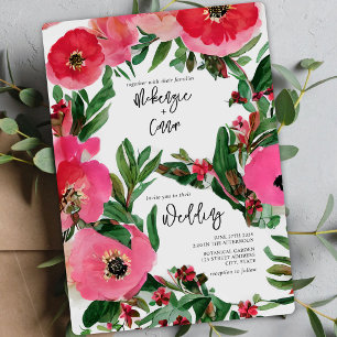 Waterverf Botanische roze Anemone Floral Wedding Kaart