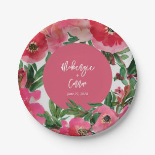 Waterverf Botanische roze Anemone Floral Wedding Papieren Bordje