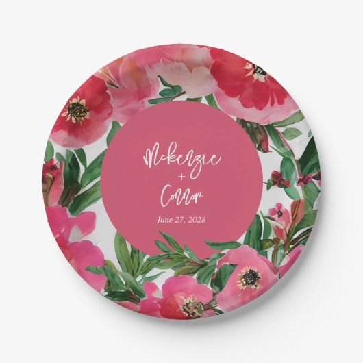 Waterverf Botanische roze Anemone Floral Wedding Papieren Bordje (Voorkant)