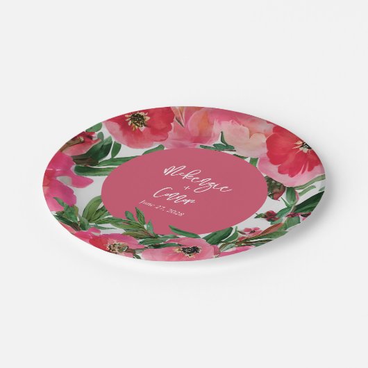 Waterverf Botanische roze Anemone Floral Wedding Papieren Bordje (Gekanteld)