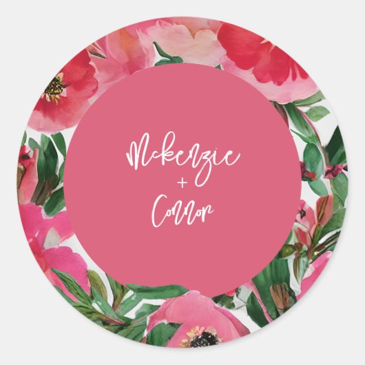 Waterverf Botanische roze Anemone Floral Wedding Ronde Sticker (Voorkant)