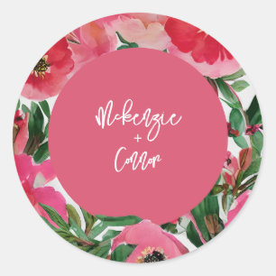 Waterverf Botanische roze Anemone Floral Wedding Ronde Sticker