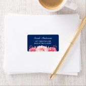 Waterverf Botanische roze bloemen marineblauw Etiket (Insitu)