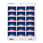 Waterverf Botanische roze bloemen marineblauw Etiket (Full Sheet)