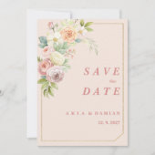 Waterverf botanische roze bloemen Save the Date Kaart (Voorkant)