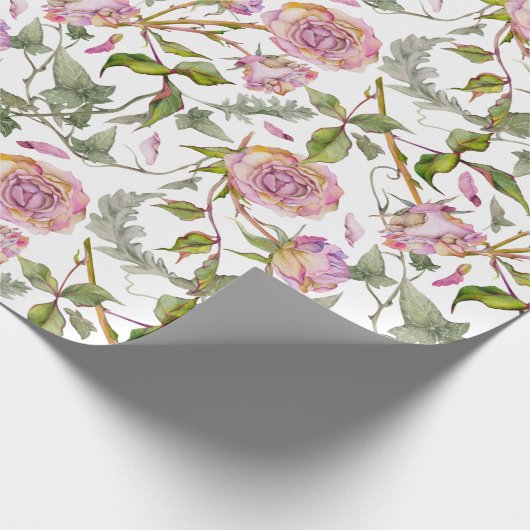 Waterverf Botanische Roze Boho Roos Cadeaupapier (Hoek)