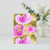 Waterverf Botanische Roze en Gouden Bloem Briefkaart (Staand voorkant)