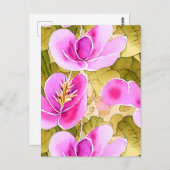 Waterverf Botanische Roze en Gouden Bloem Briefkaart (Voorkant / Achterkant)