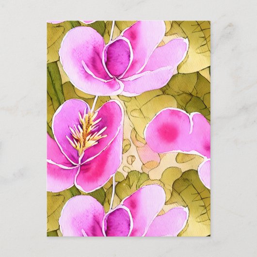 Waterverf Botanische Roze en Gouden Bloem Briefkaart (Voorkant)