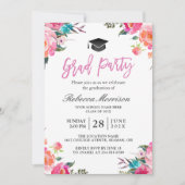 Waterverf Botanische roze Floral Graduy Party Kaart (Voorkant)