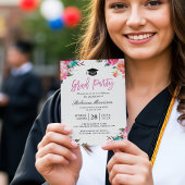 Waterverf Botanische roze Floral Graduy Party Kaart