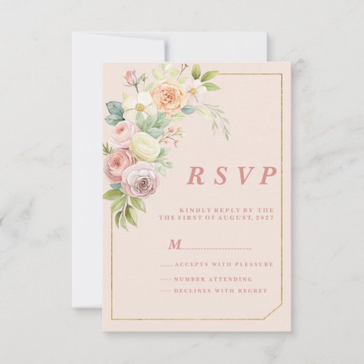 Waterverf botanische roze lente bloemen RSVP Kaart (Voorkant)