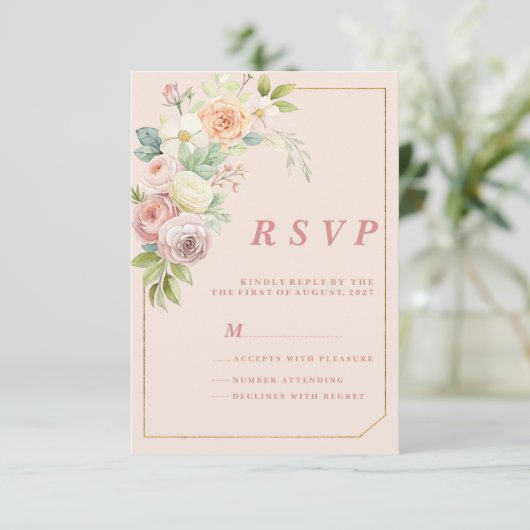 Waterverf botanische roze lente bloemen RSVP Kaart (Staand voorkant)