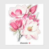 Waterverf Botanische Roze Magnolia Flowers Sticker (Vel)