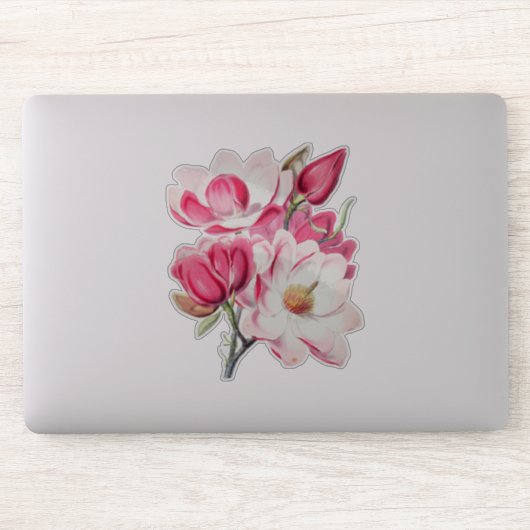 Waterverf Botanische Roze Magnolia Flowers Sticker (Computer)