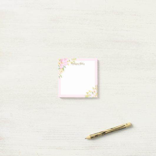 Waterverf botanische roze post-it® notes (Op bureau)
