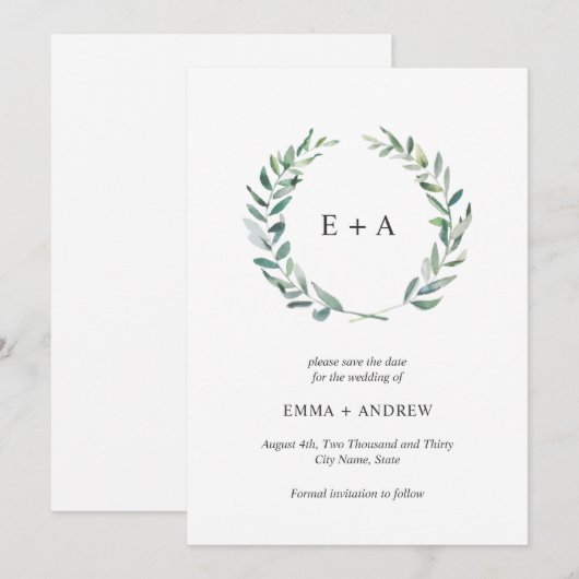 Waterverf Botanische Rustiek Save the Date Kaart (Voorkant / Achterkant)