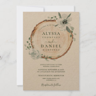 Waterverf botanische rustieke houten bruiloft kaart