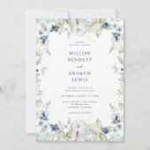 Waterverf Botanische Sage Navy Bruiloft Kaart (Voorkant)