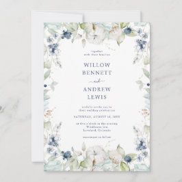 Waterverf Botanische Sage Navy Bruiloft Kaart