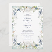 Waterverf Botanische Sage Navy Bruiloft Kaart (Voorkant / Achterkant)