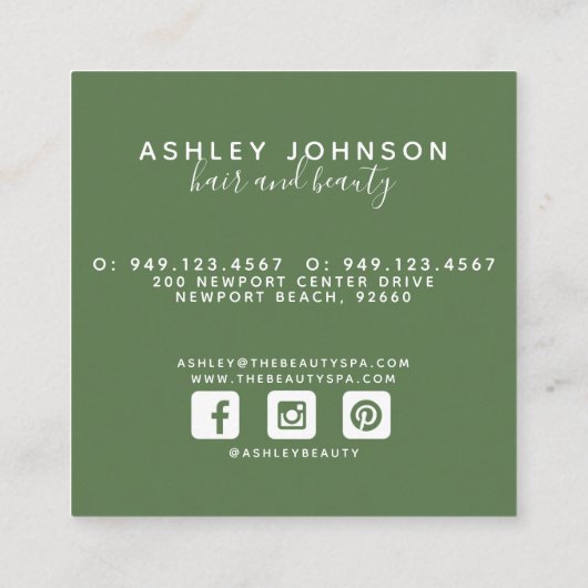 Waterverf Botanische Script Typografie White Green Vierkante Visitekaartje (Achterkant)