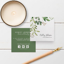 Waterverf Botanische Script Typografie White Green Vierkante Visitekaartje
