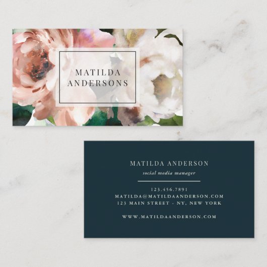 Waterverf botanische sierlijke bloemen en bladeren visitekaartje (Voorkant / Achterkant)