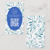 Waterverf Botanische Star David Bar Bat Mitzvah QR Informatiekaartje (Voorkant / Achterkant)