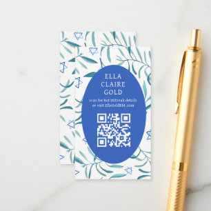 Waterverf Botanische Star David Bar Bat Mitzvah QR Informatiekaartje