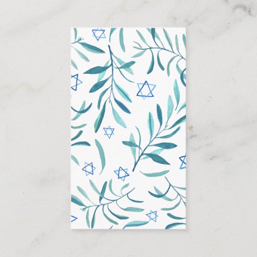 Waterverf Botanische Star David Bar Bat Mitzvah QR Informatiekaartje (Achterkant)