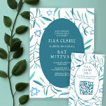 Waterverf Botanische Star David Bar Bat Mitzvah QR Informatiekaartje<br><div class="desc">Perfecte bijzetkaart om een vleermuismitswa, bar mitswa of andere joodse viering aan te kondigen! Hand gemaakte waterverf kunst voor u aan de voor- en achterkant! VOLLEDIG ! Klik op "Personaliseren" hierboven om de tekst te bewerken en uw link toe te voegen aan de QR-code. Klik op "bewerken met behulp van...</div>